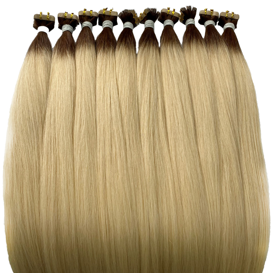 straight-brown-blonde-rooted -tape-in-hair-extensions